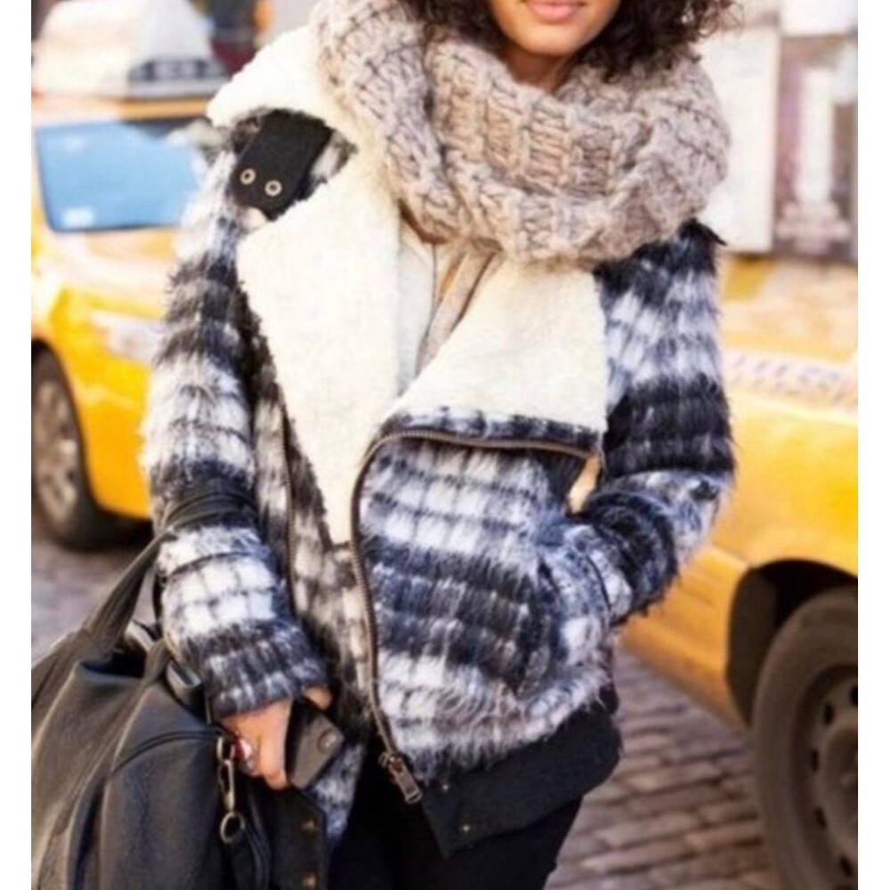 Free People Motto Jacket Women’s XS (S) Plaid Sherpa Lined Moto Style